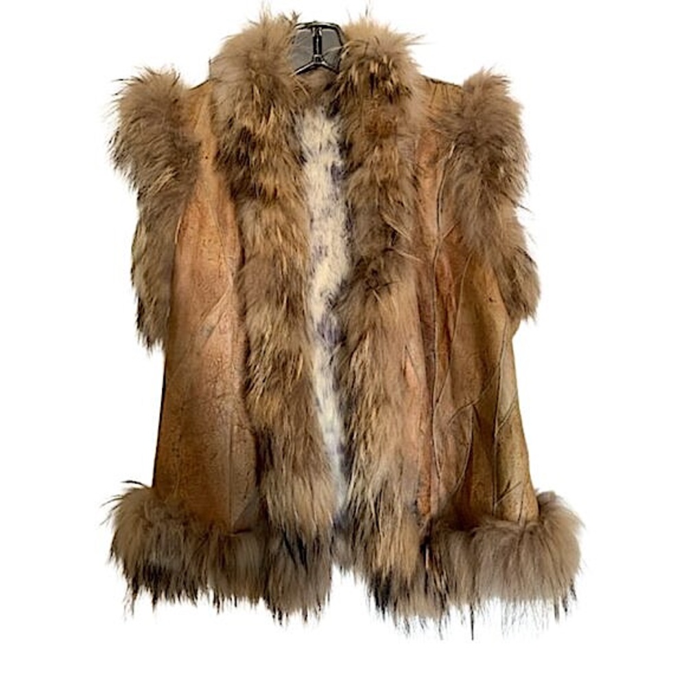 Vintage Distressed Leather and Fur Vest by PAP KIK Made in France